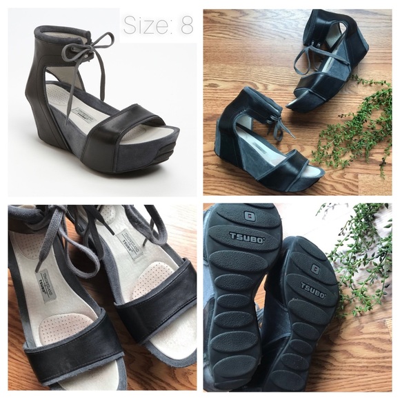 Timo Weiland for Tsubo woman’s size 8 black leather platform wedge summer heels - Picture 2 of 9